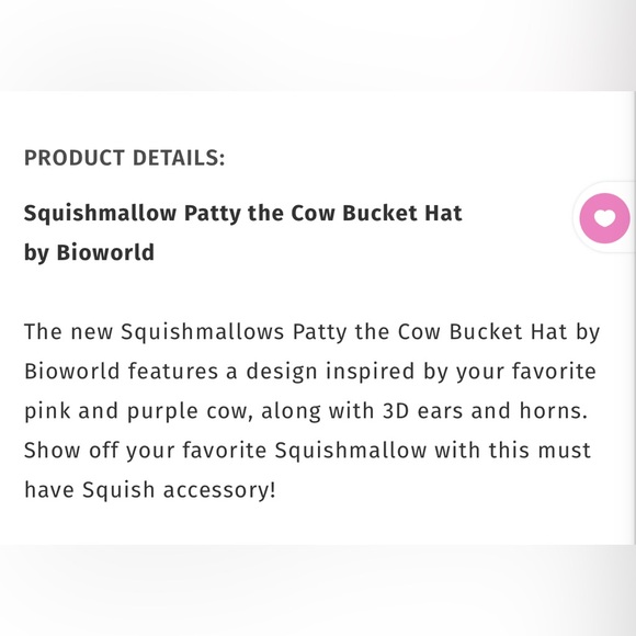 Squishmallow Bioworld Patty the Cow Bucket Hat ~ One Size Fits Most - Picture 8 of 9